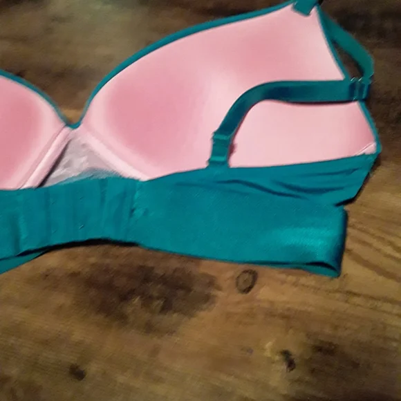 Pink VICTORIA'S SECRET teal W/ Pink Bling 38B Padded underwire Gorgeous Push Up - Picture 11 of 13